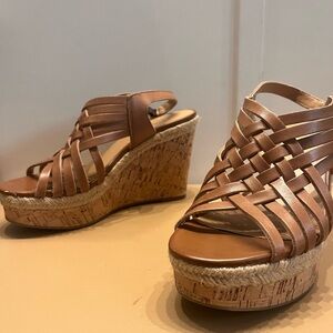 Cork wedge heel leather sandals